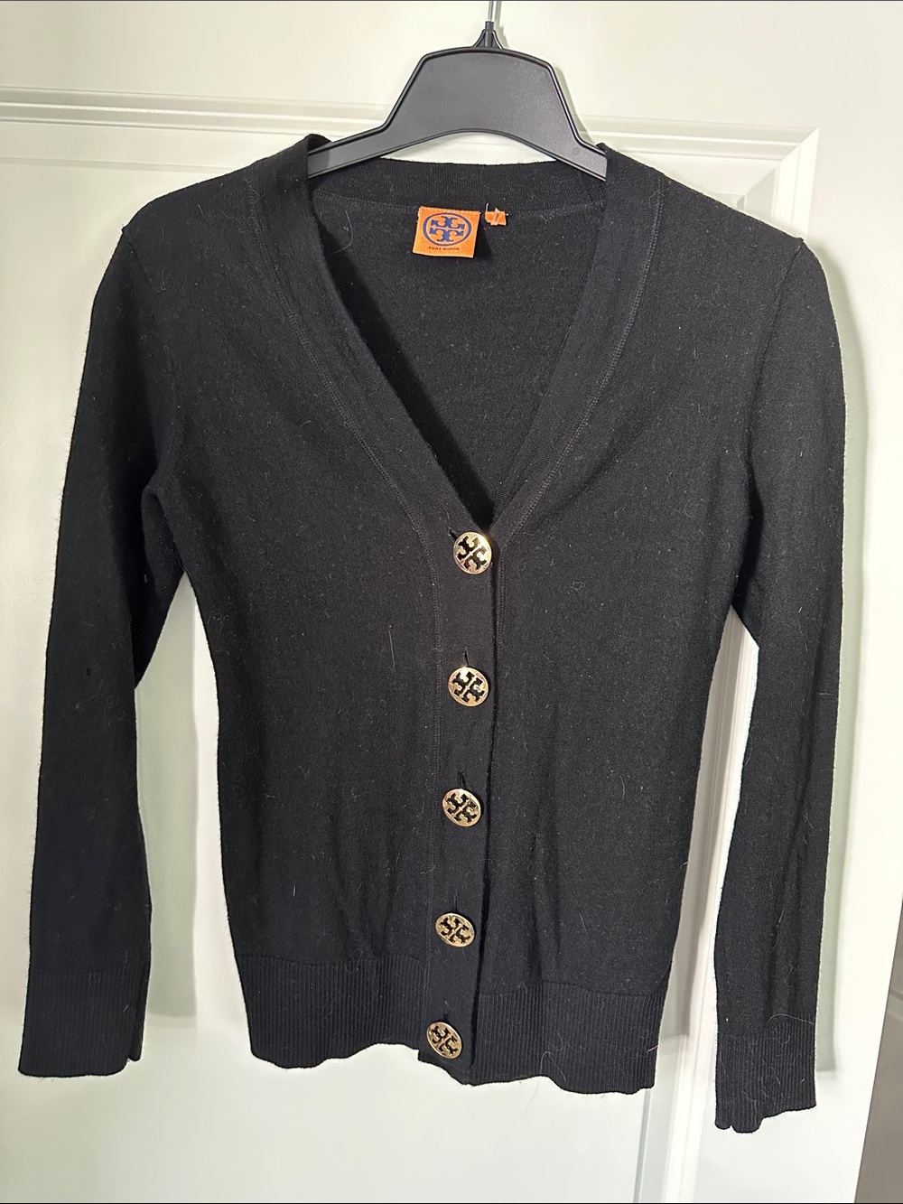 Tory Burch Black V-Neck Logo Button Cardigan